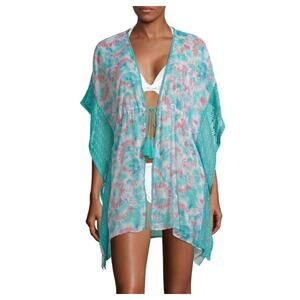 Miken Tie-Dye Swimsuit Cover-Up Teal Coral White Semi-Sheer Boho Small